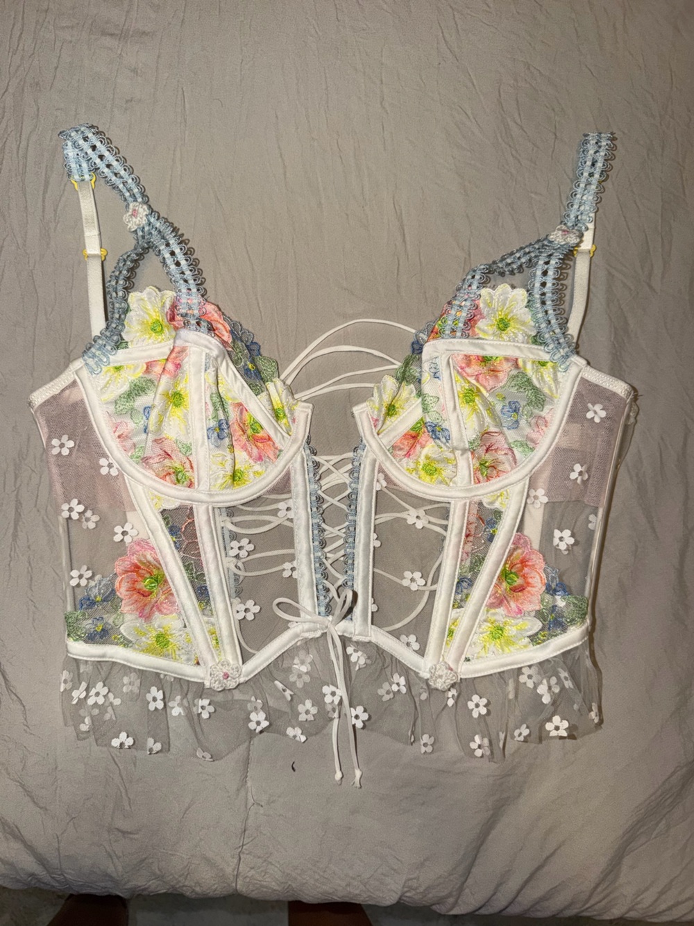 For Love And Lemons White Floral Embroidered Lace Bustier Top